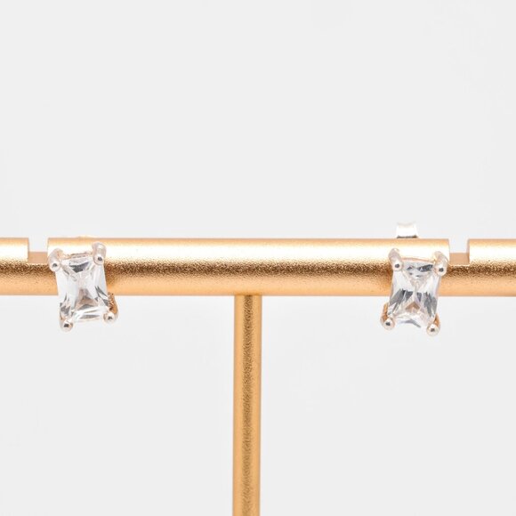 Vintage Serling Silver Emerald Cut White CZ Stud Earrings - Picture 3 of 5